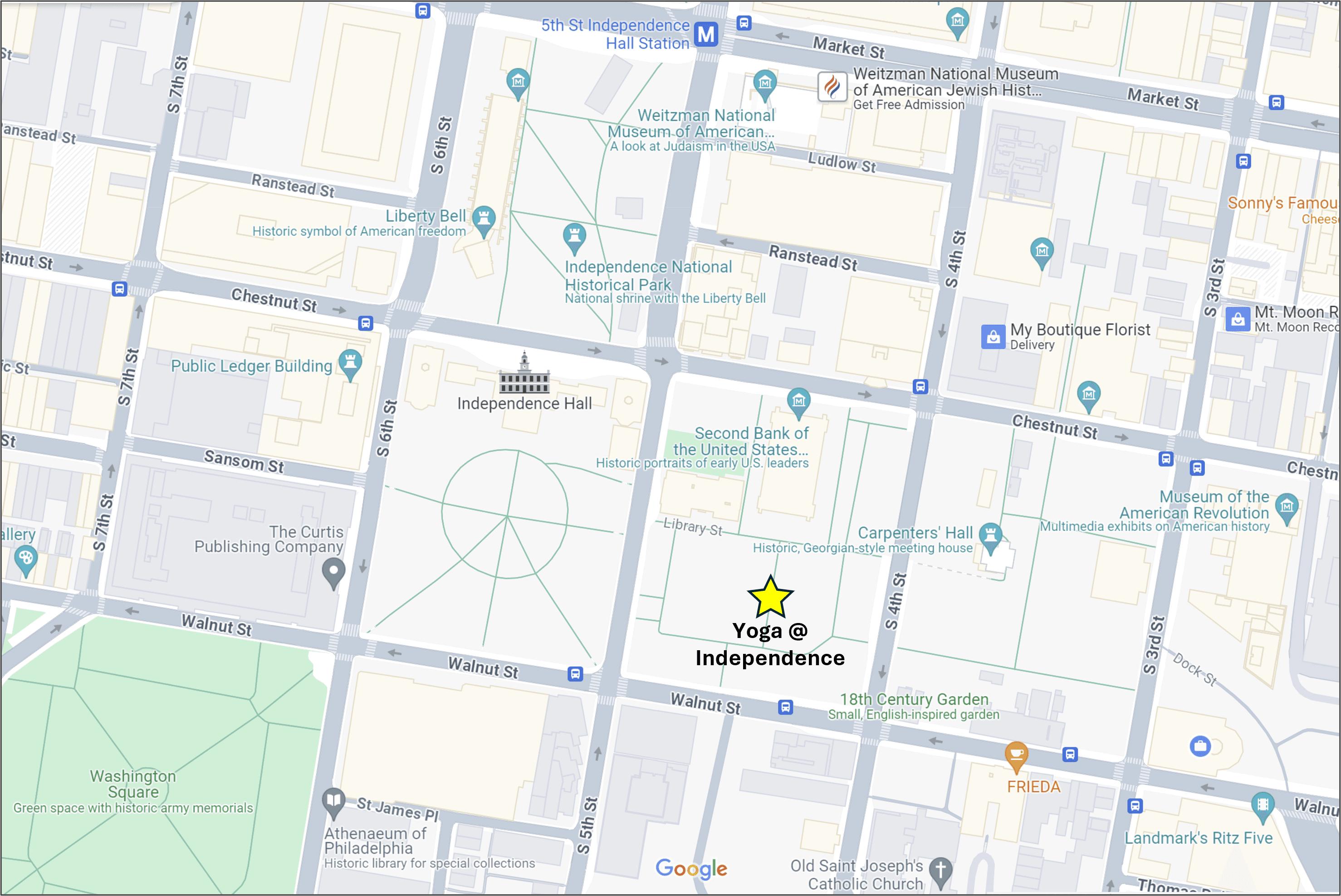 Map showing a star behind the Second Bank of the United States